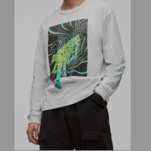 Mode of One Mens Long Sleeve Relaxed Space Guy Graphic Tshirt Heather Grey S